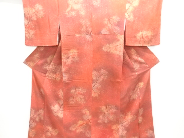 縮緬地樹木模様小紋着物